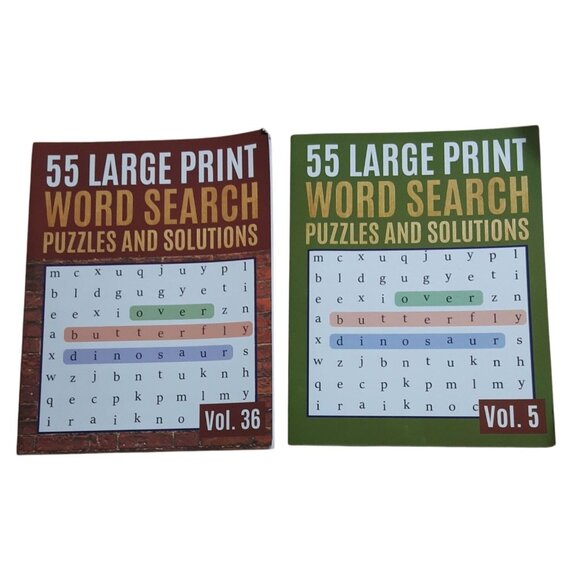 55 Large Print Word Search Puzzle Books Vol. 5 & Vol. 36 Games & Solutions Paper - Picture 1 of 10